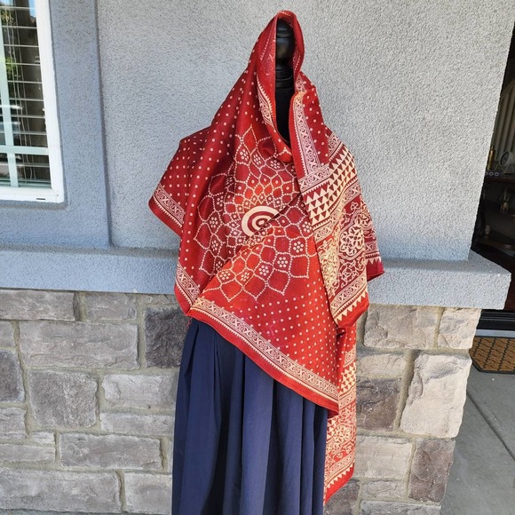 NWT Rusty Red Silk Scarf, Red Polka dot Silk Scarf, Red floral print Sil… - Picture 5 of 10